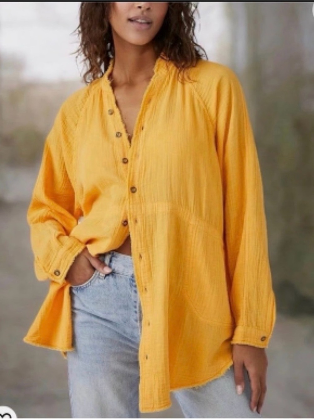 We The Free - Bright Yellow Yellow Gauze Oversized Tunic Shirt- Boho Chic